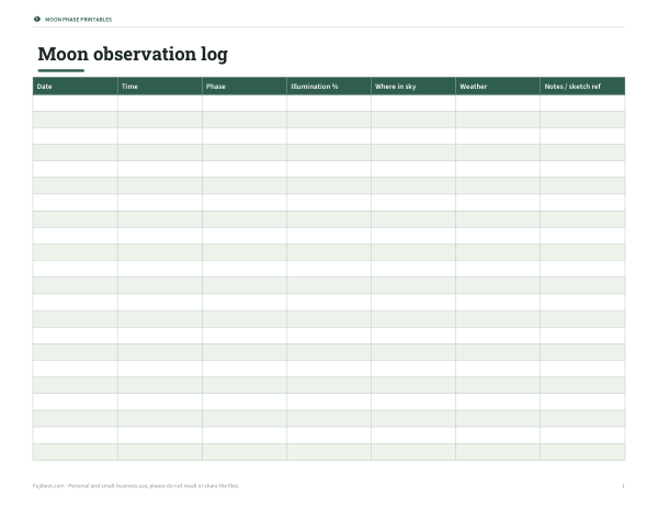 Preview of Printable Moon Observation Log
